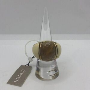 Chico's NWT Multi Cream Beige Gold Tone Stretchy Band Ring - 7